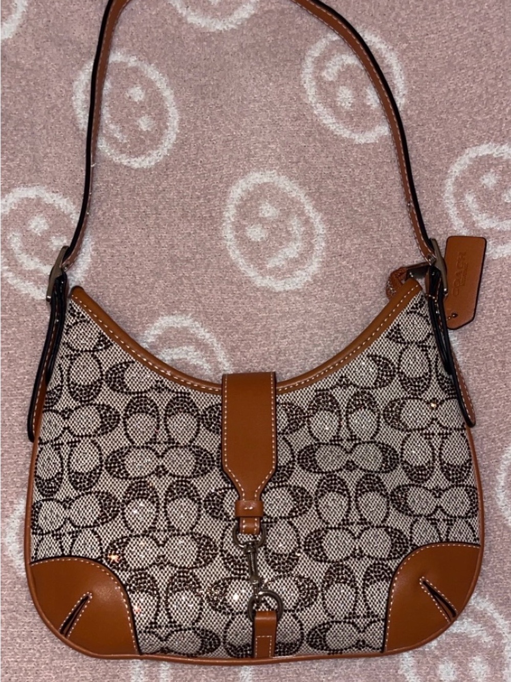Coach Tan and Brown Signature Jacquard Shoulder Bag